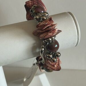 Chic Shell & Bead Bracelet with Silver Charms NWT